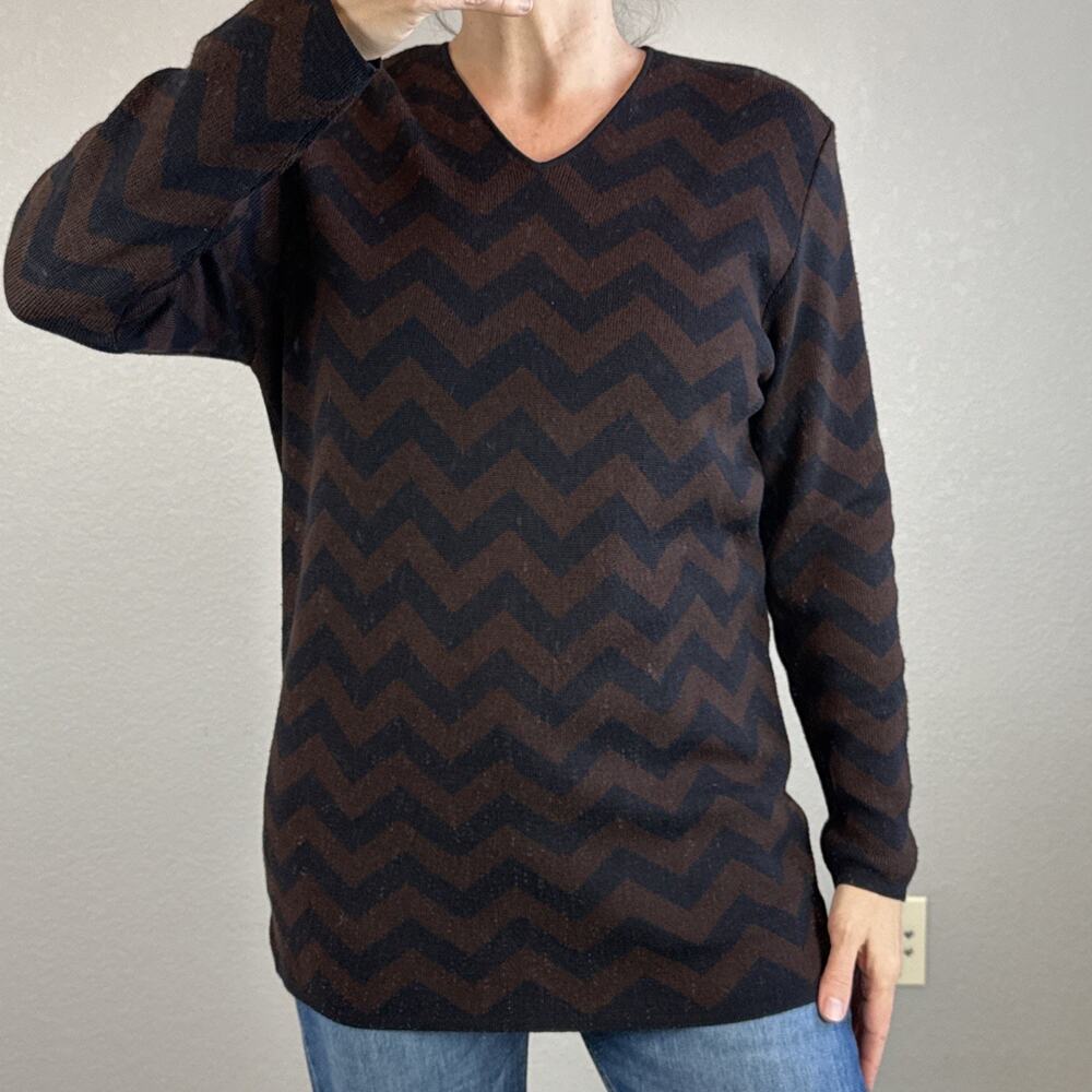 Classiques Entier Tunic Sweater Size M Chevron Zigzag Brown Black Merino Wool